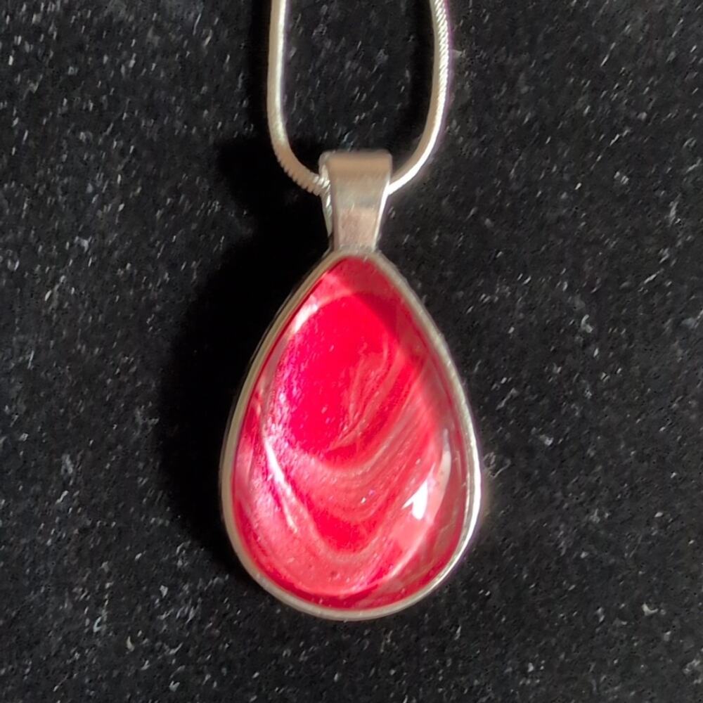 Red Teardrop Pendant Necklace Handmade Painted With Gift Box